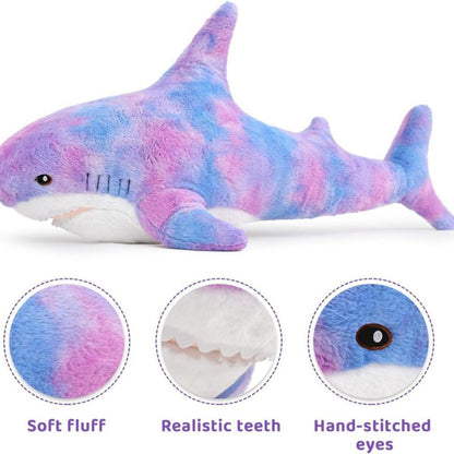 Shark Stuffed Animal Plush Pillow 24 Inch – Jumbo Soft Cute Shark Plush Toy for Kids Boys Girls Adults, Ocean Sea Animal Cuddle Pillow, Birthday Christmas Holiday Gift, Blue Grey Rainbow Colors