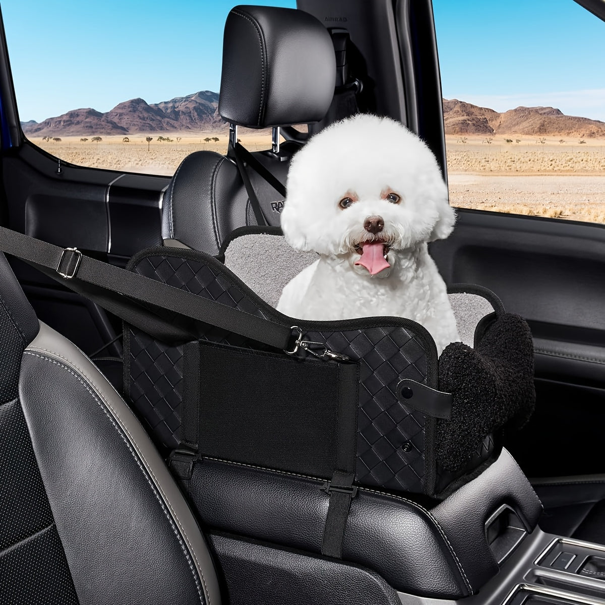 Comfortable Central Console Dog Car Seat, Portable Cozy Booster Car Seat, Deluxe Pet Car Seat for Dogs & Cats with Safety Harness, Breathable Mesh & Soft Padding - for Safe & Comfortable Trave