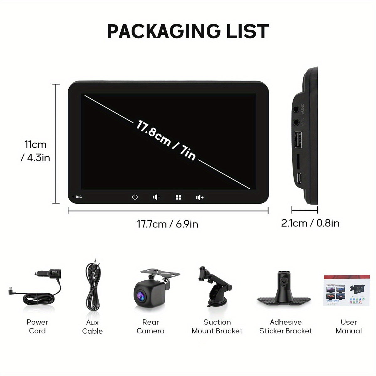 2026 New 7-Inch Wireless Car Display with Touch Buttons Below Features: - Built-In Car Audio System - Ultra-Hd Touchscreen - 1080P Rearview Camera - Dashcam - Wireless Connectivity - GPS Navigation - Supports Carplay, Android Auto