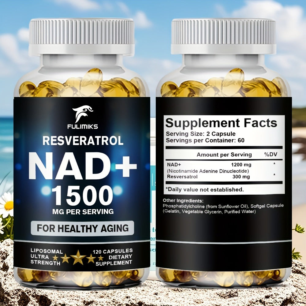 NAD+ Supplement Capsules with Resveratrol – Cellular Energy, Anti-Aging & Daily Vitality Support for Women & Men, 120 Capsules 60-Day Supply by FULIMIKS