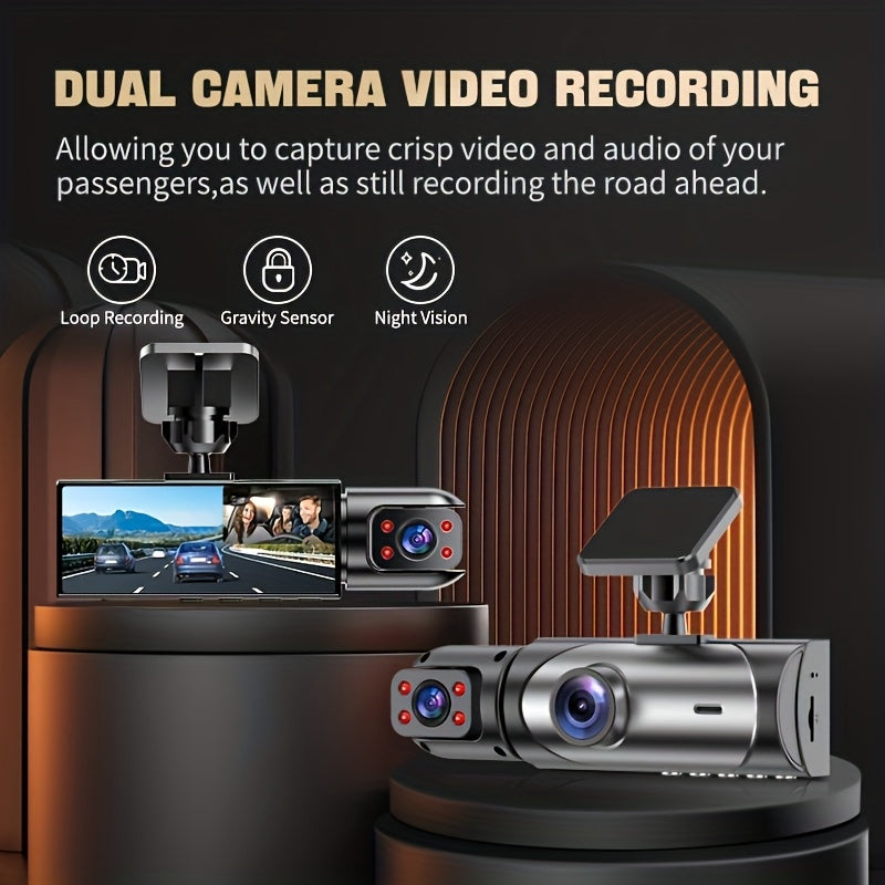 PODOFO Dual Camera Car Dash Cam, Front 1080P Built-in 480P with Infrared Night Vision, Loop Recording, Wide Angle 3.16-inch IPS Screen, HD Night Vision, Dual Lens Car Dashboard Camera, Car Accessories/Dashboard Camera/Gift/Car Black Box