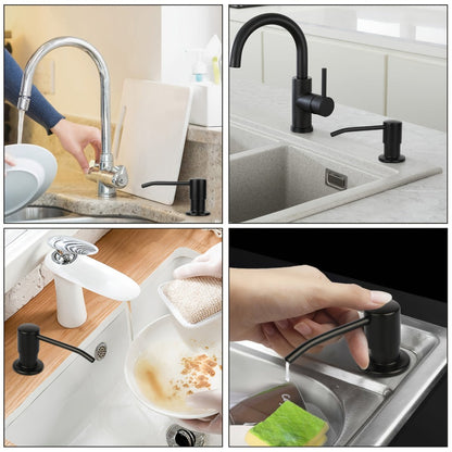 Sink Soap Dispenser Stainless Steel Built-In with 47" Extension Tube Kit – 360° Rotating Pump, No Refill Bending, Deck Mounted for Kitchen Bathroom Laundry & RV Sinks, Easy Press Hand Pump