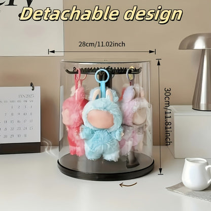 LABUBU Display Case 360 Rotating Acrylic Box with Dust Cover – Plush Toy Figure Storage Case Multi-Layer Hanging Rack for Collectible Figures Blind Box Anime, Black or White