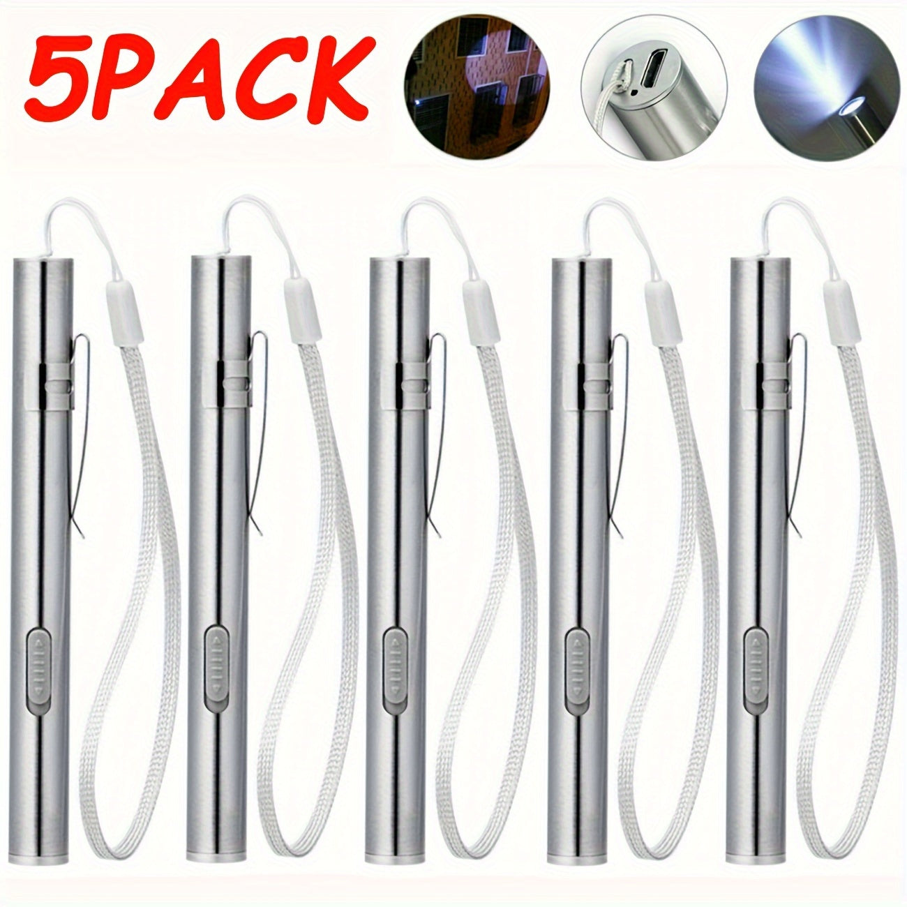 Tactical Pen Light 5 Pack USB Rechargeable 400 Lumen Mini LED Penlight Pocket Flashlight for Nurses Camping Outdoor EDC