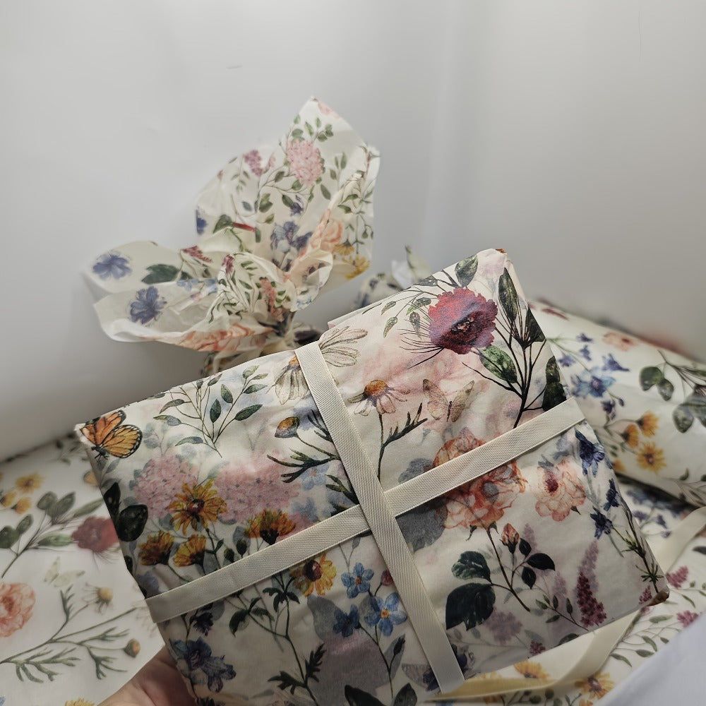 Vintage Floral Wrapping Paper 50pcs, 20"x14" Elegant Pastel Gift Wrap Sheets with Ruffled Edges, Purple Lily Design for Wedding Birthday Valentine Party Favors