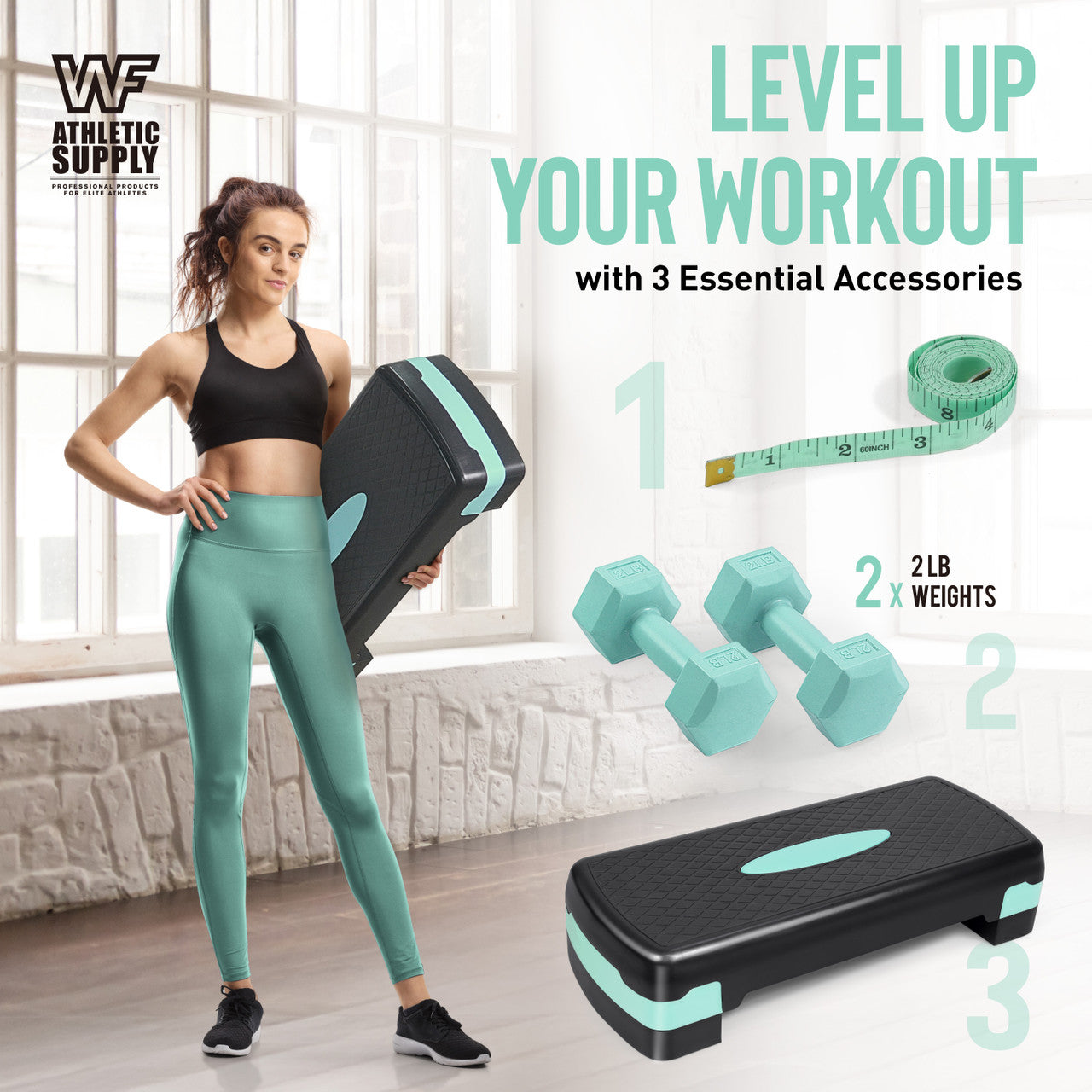 Aerobic Stepper Set with 2 Dumbbells & Measuring Tape – Adjustable Height 4"/6" Exercise Step Platform, Non-Slip Surface, 550 LB Capacity, Home Gym Cardio Workout Equipment, Great Holiday Gift