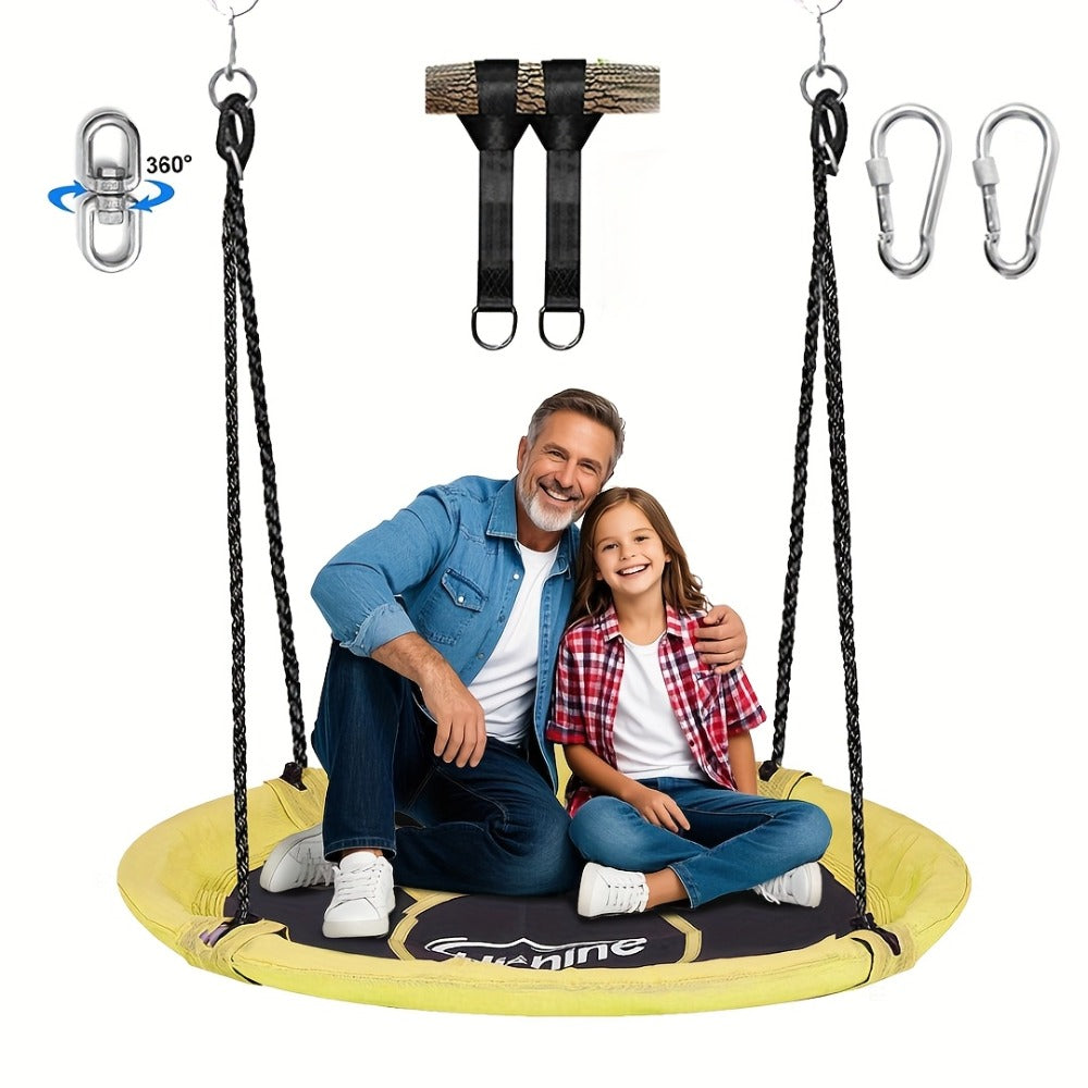 43 Inch Saucer Swing for Kids Outdoor – 360° Spinning Nest Swing with Swivel, Adjustable Ropes & Hanging Straps for Tree or Swing Set | Best Backyard Birthday Gift for Boys and Girls