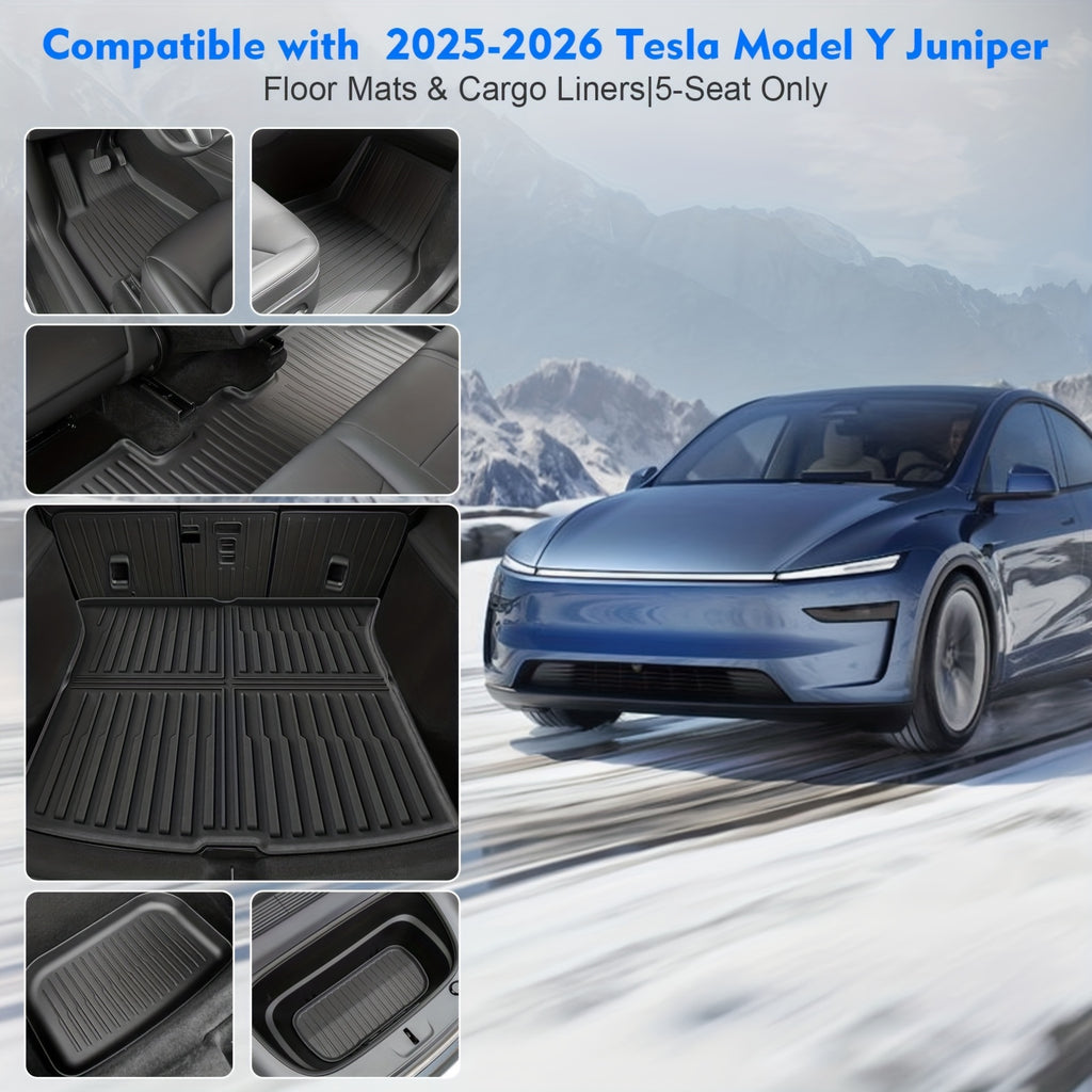 FRUKA New for Model Y Juniper Floor Mats 2025 2026 | All-Weather Car Full Set | Front Rear Floor Liner Cargo Liners Trunk for Tesla for Model Y | TPE Interior Accessories 5 Seater(Not for Standard)