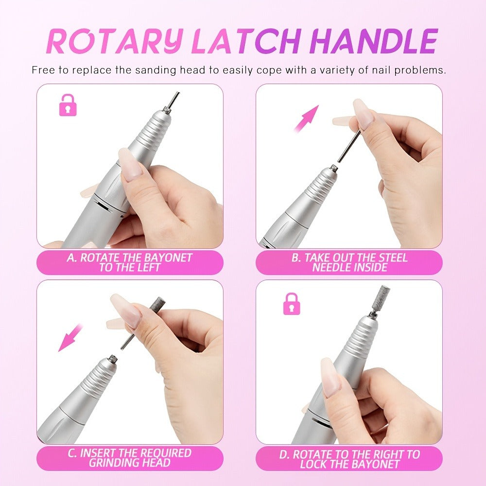 Nail Drill Machine 45000 RPM Brushless Motor 10-Hour Battery Electric Nail File with LCD Smart Screen 6 Drill Bits 6 Sanding Bands – Forward Reverse Low Noise Nail Grinder for Gel Acrylic Nails Home Salon