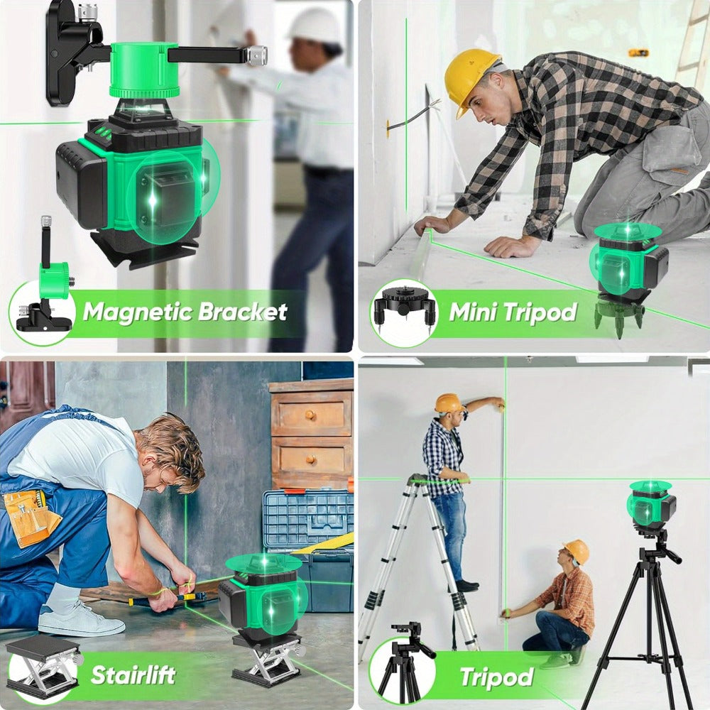 16-Line 4D Laser Level 360° Self-Leveling Cross Line Laser with Rechargeable Battery – Professional Rotary Laser for Construction, Tiling, Framing & Interior Alignment
