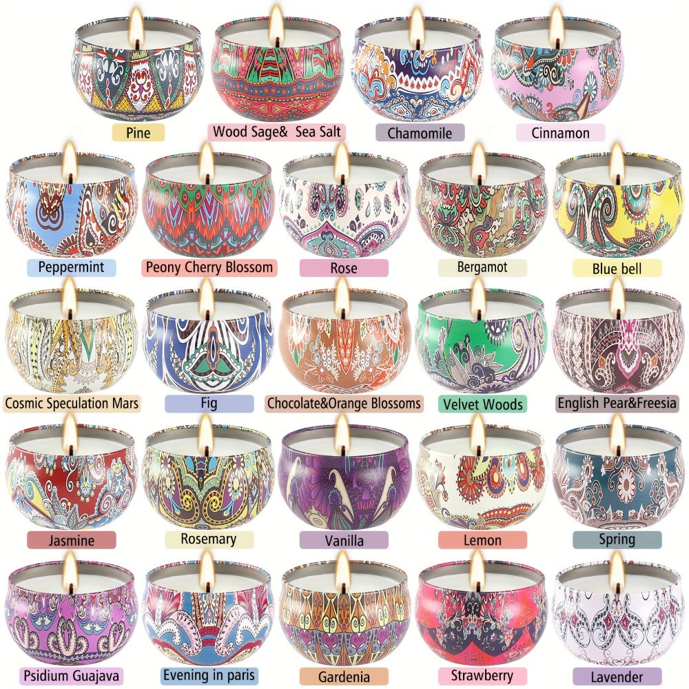 Scented Candles Gift Set 24 Pack Aromatherapy Soy Wax Candles with Lids Portable Travel Tin Can Candles for Home Spa Yoga Birthday Valentine's Day Mother's Day