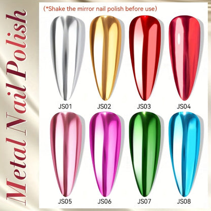 Quick-Dry Metallic Nail Polish Set 8 Colors - Super Bright Mirror Finish No UV Lamp Needed Regular Nail Polish, French Style Glass Bottle Nail Art Kit for Women Girls