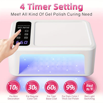 Dual Hand LED Nail Lamp – 2-in-1 Blue & Red Light Gel Curing Light with Removable Plate, 4 Timers & Auto Sensor | Professional Fast Nail Dryer for Both Hands, Home & Salon DIY Manicure