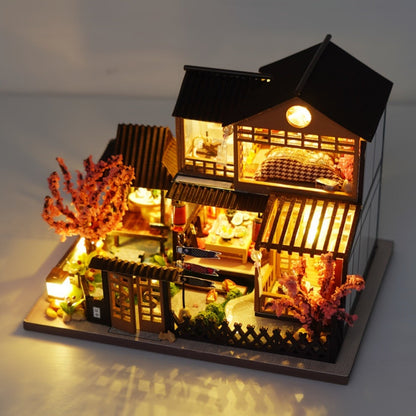 DIY Miniature House Kit – Sakura Garden Villa Wooden Dollhouse with Full Furniture & Accessories, Japanese Cherry Blossom Style, Creative Craft Gift for Adults Teens Women