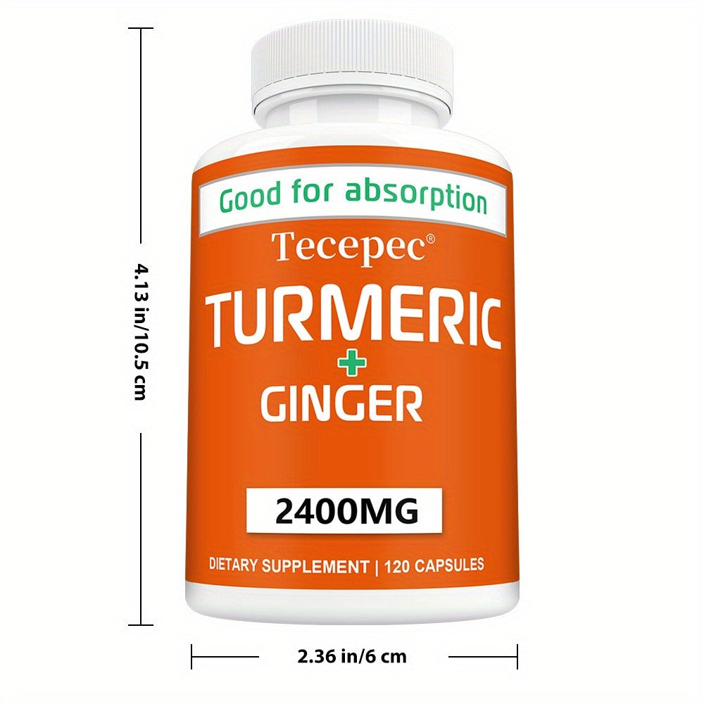 Turmeric Ginger Capsules 2400mg with Black Pepper Extract for Immune Support, Joint Relief & Healthy Energy – 120 Capsules Daily Supplement