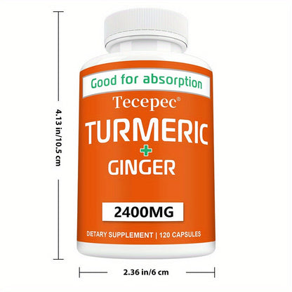 Turmeric Ginger Capsules 2400mg with Black Pepper Extract for Immune Support, Joint Relief & Healthy Energy – 120 Capsules Daily Supplement