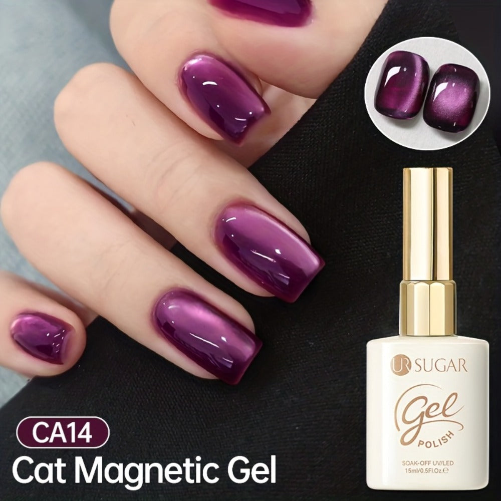 Cat Eye Gel Polish 15ml Plum Bordeaux Magnetic Soak Off UV LED – 3D Light-Shifting Effect Quick Dry Semi-Permanent Long-Lasting Fall Winter Dark Nail Colors for DIY & Salon Nail Art Women