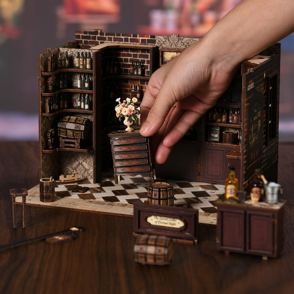 Miniature Book Nook Kit Corner Lounge – DIY 3D Wooden Bookshelf Insert, Cozy Reading Nook Dollhouse Craft for Adults & Teens, Handmade Bookend Home Decor, Unique Birthday Christmas Gift for Book Lovers
