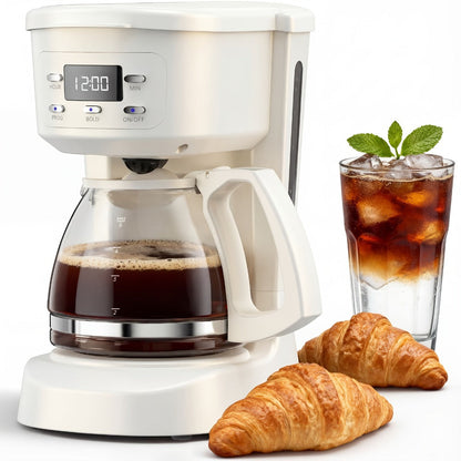 5-Cup Programmable Digital Coffee Maker – Auto Brew, Sneak-A-Cup Anti-Drip, Washable Basket Filter, Keep-Hot Plate & Water Level Window, Drip Coffee Machine for Home & Office – Black, White
