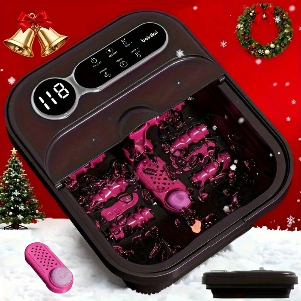 Foldable Foot Spa Bath Massager with Automatic Heating – Temperature-Controlled Foot Soak Basin with Massage Rollers, Bubble Jets & Pedicure Kit, Collapsible Foot Bath for Home Relaxation & Gift