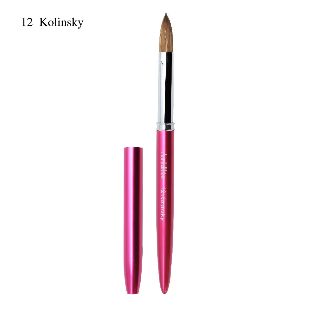 Kolinsky Acrylic Nail Brush Set 100% Pure Kolinsky Hair Flat Shape Sizes #10 #12 #14 – Professional Nail Art Sculpting Extension Brush with Rose Red Handle & Cap for Nail Technicians & Home Use