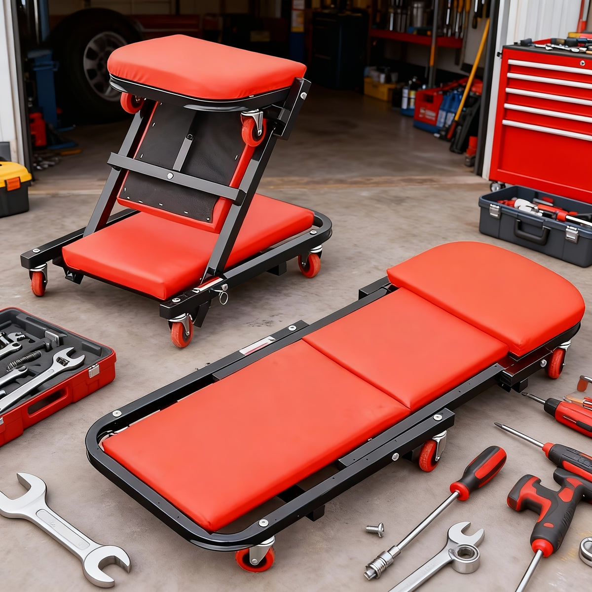 Shaped Wheeled Creeper Stool(Sold Separately), 80Lb Load Capacity, Foldable/Non-Foldable Crawler Mechanic Seat, 220Lb Load Capacity with 6 2.5-Inch Casters, Great Gift for Men