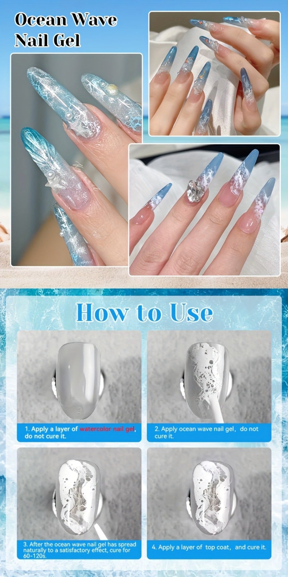 Watercolor Marble Ocean Wave Nail Art Gel Polish Set NICOLE DIARY 2pcs 15ml Each - UV LED Cured Long Lasting Glossy Ink Effect DIY Home Manicure No Resin Remover Needed Nail Gel Kit for Women