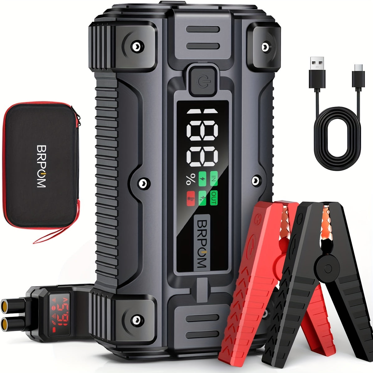 Car Jump Starter, 6000A Peak 26800mAh (Up to All Gas or 2.64gal Diesel Engine, 50 Times) 12V Auto Booster Battery Charger Jump Box with Quick Charger Smart Jump Cables with LED Screen