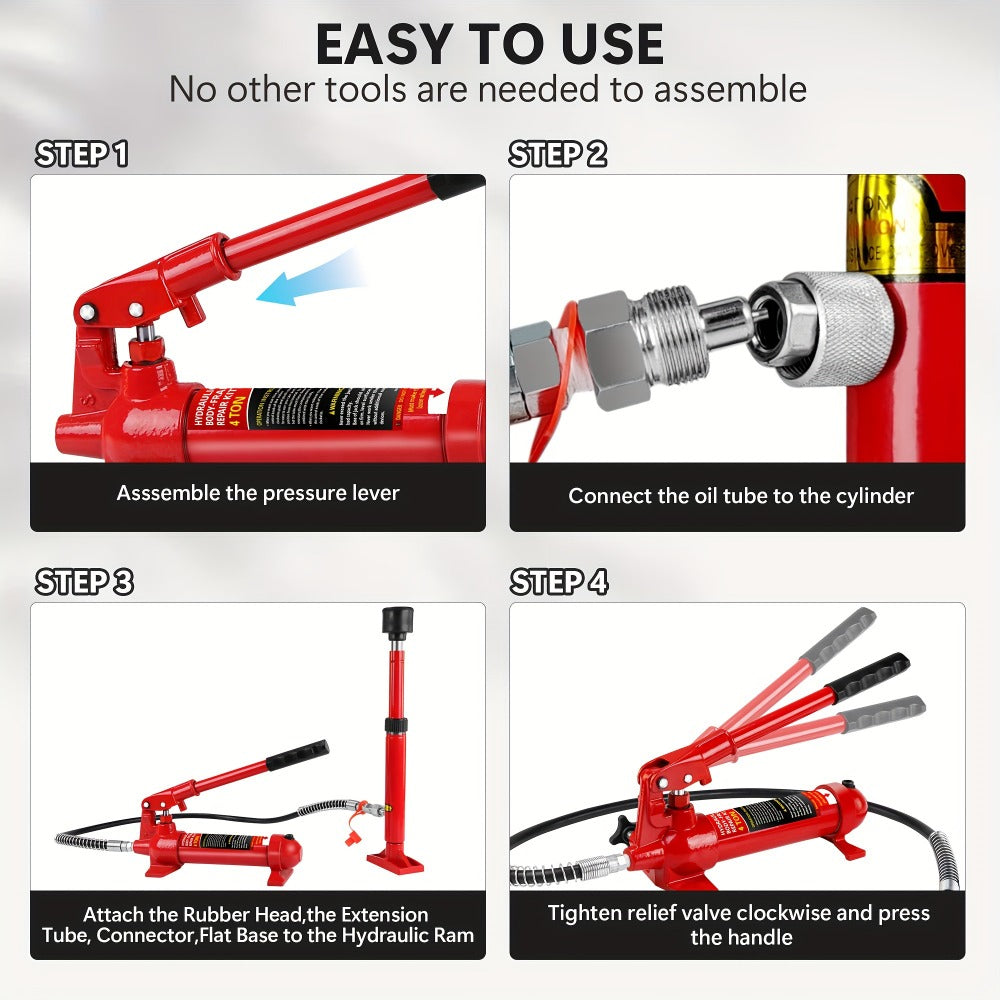 Porta Power Hydraulic Jack Kit 4 / 10 / 20 Ton, High Carbon Steel Body Repair Ram Set for Pulling Pushing Lifting Bending Straightening, Auto Overload Protection, Cars Trucks Farm Equipment, with Case