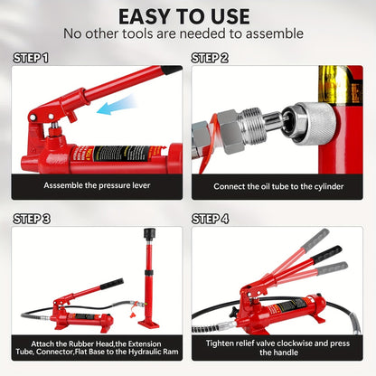 Porta Power Hydraulic Jack Kit 4 / 10 / 20 Ton, High Carbon Steel Body Repair Ram Set for Pulling Pushing Lifting Bending Straightening, Auto Overload Protection, Cars Trucks Farm Equipment, with Case
