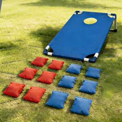 Portable Cornhole Game Set with 12 Bean Bags, Red & Blue Outdoor Toss Game Board for Backyard Camping Family Parties Holiday Gifts