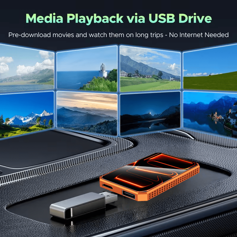 3-in-1 Wireless CarPlay Multimedia Box - Stream Netflix, YouTube & TikTok, USB Media Support, Plug & Play, Compatible with Factory Wired IOS CarPlay & Android Auto.Note: Wireless CarPlay Requires IOS 10 or Later and Is Compatible with Vehicles
