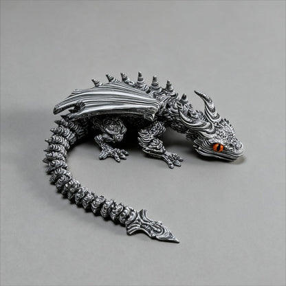 Articulated Cybernetic Dragon Statue – 3D Printed Black & White Swirl Fidget Figurine with Random Eye Color, Poseable Collectible Fantasy Art for Desktop Display, Cool Gift for Teens & Adults 14+