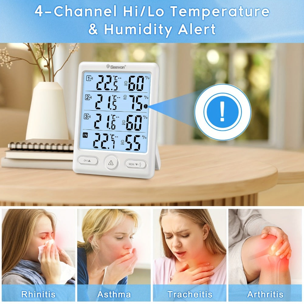 Indoor Outdoor Thermometer Wireless with 3 Remote Sensors - Digital Hygrometer Temperature Humidity Monitor, 200FT Range, Large Display, Backlight, Low Battery Alarm, High Accuracy, Black or White