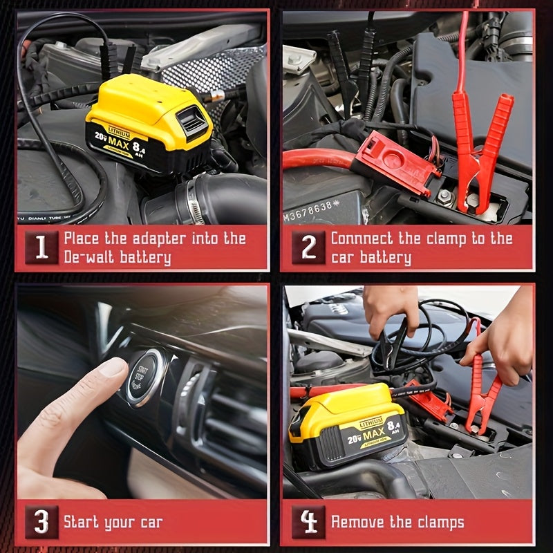 20V Lithium-Ion Battery to Jumper Cable Converter - 6Ft Heavy-Duty 100A Portable Power Cable Featuring 12 AWG Tinned Copper Wires And ABS Clamps for Vehicle Jump Starts, Trolling Motors, And Emergency Power (Yellow), Without Battery