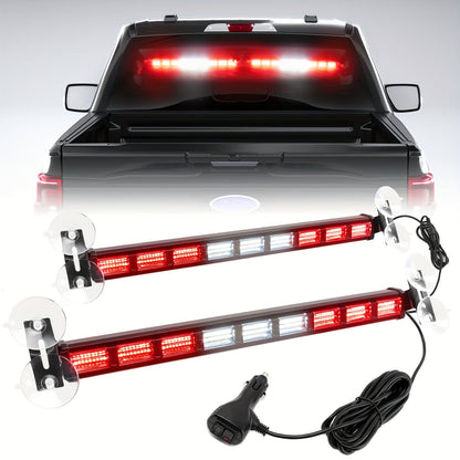 Upgrade Switchable 4 Colors Light Bar with 27 Flashing Patterns Advisor Light Bar 162 Leds Windshield 2in 1 Visor Lights with Take Down with The Dual Switch Car Plug for Trucks Construction Vehicles 12-24V