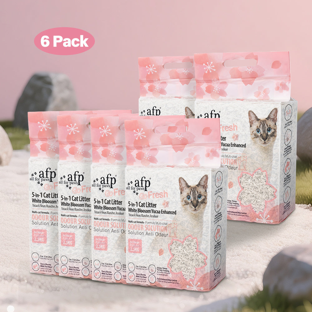 Tofu Cat Litter 5-in-1 Flushable Clumping - All For Paws White Blossom Yucca Enhanced Formula, Low Dust Rapid Clumping Odor Control, Natural Plant-Based Cat Litter, 2/4/6 Pack