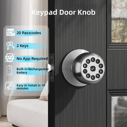 Smart Door Lock Keyless Entry – 3-in-1 APP + PIN + Key Access, Auto-Lock, Wireless Bedroom Door Lock with Durable Alloy Construction, Easy Installation, Holiday Gift for Family (Silver)