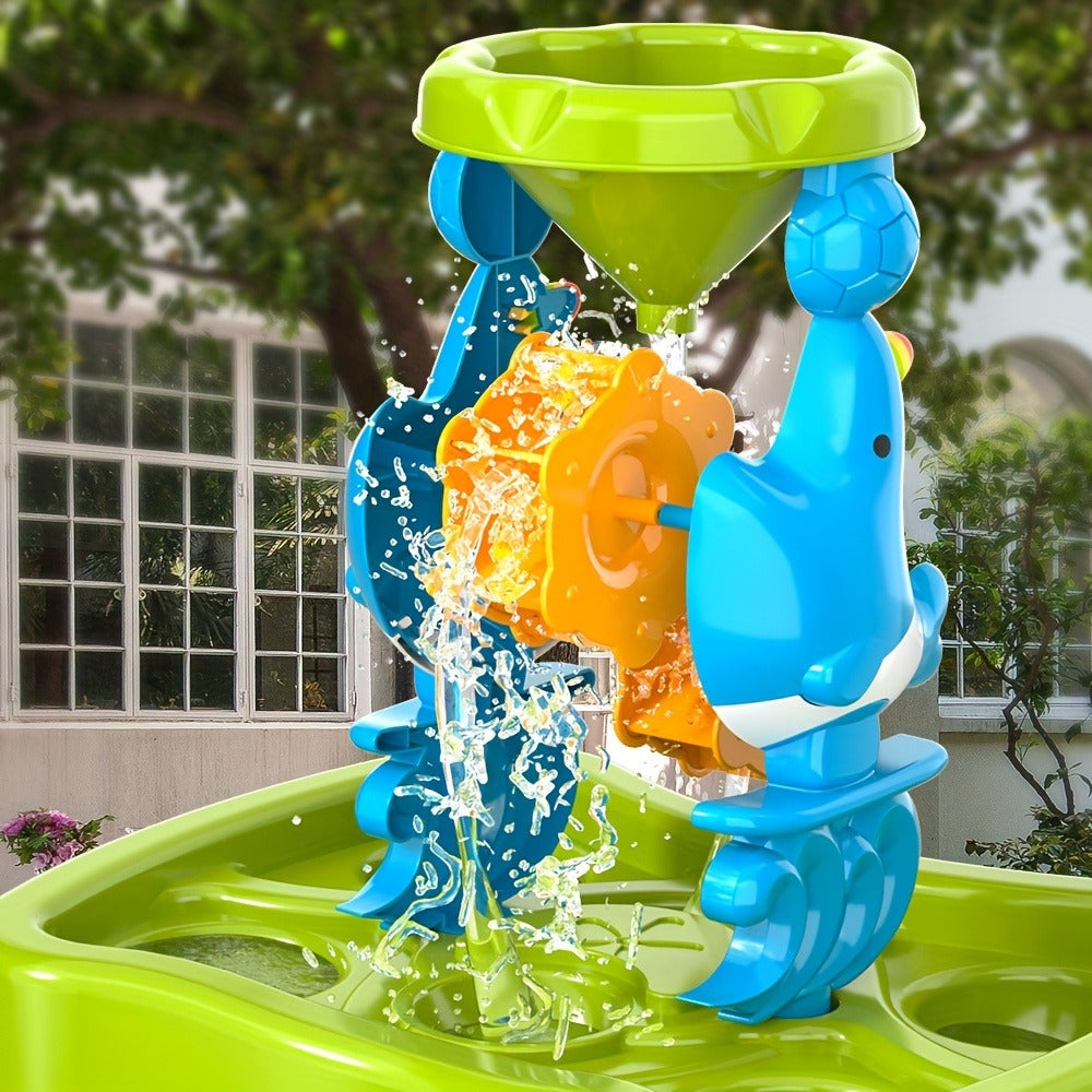 Water Play Table for Kids Double-Sided Waterfall & Beach Sand Zone – Outdoor Sensory Activity Toy for Toddlers Ages 3+, Beach Tools Included, Backyard Summer STEM Gift for Boys & Girls