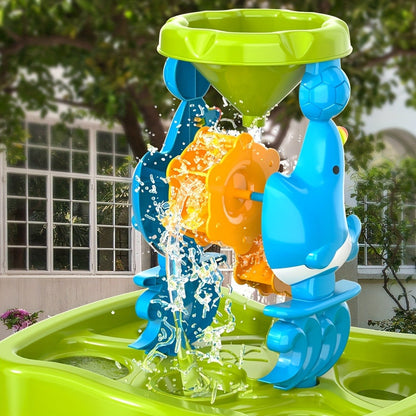 Water Play Table for Kids Double-Sided Waterfall & Beach Sand Zone – Outdoor Sensory Activity Toy for Toddlers Ages 3+, Beach Tools Included, Backyard Summer STEM Gift for Boys & Girls