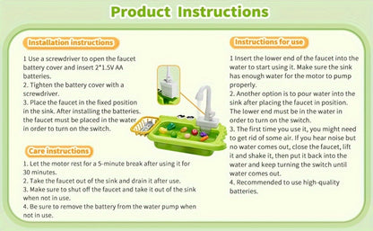 Kids Play Sink Toy with Running Water – Automatic Water Cycle System Pretend Play Dishwasher Kitchen Sink for Toddlers Boys & Girls, Role Play Kitchen Accessory Birthday Gift