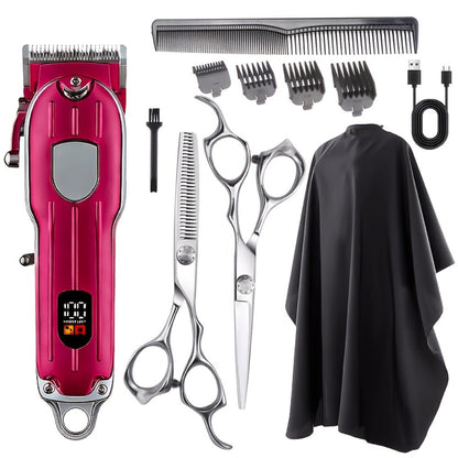 Barber Hair Clipper Kit for Men — USB Rechargeable Digital Size Adjustment, Complete Set with Scissors & 4 Limit Combs, Professional Home Barbering Grooming Set, Gift for Dad & Husband