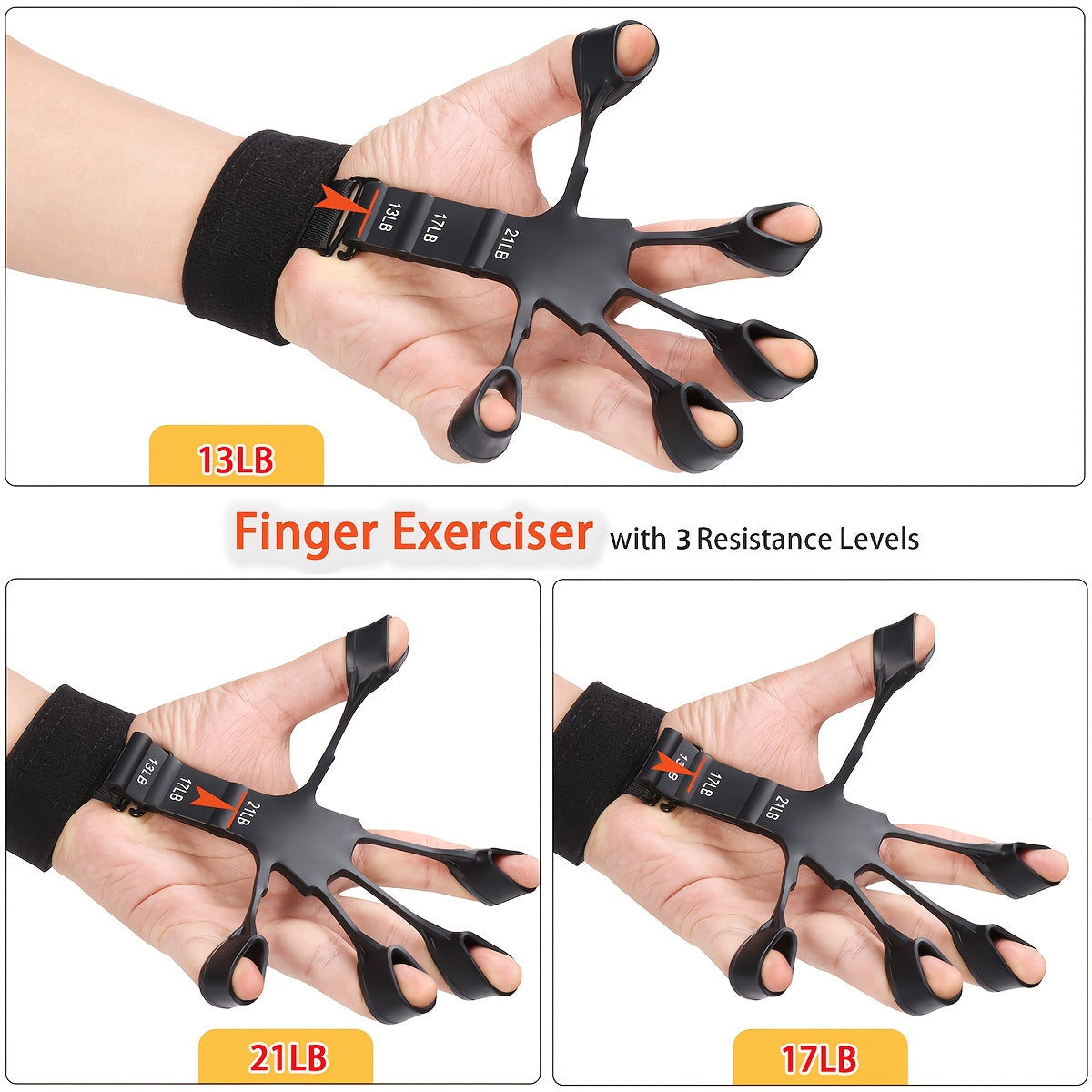 Grip Strengthener Set 5pcs - Adjustable Hand Grip Trainer with Counting, Finger Exerciser, Finger Stretcher, Forearm Workout Ring & Hand Exercise Ball for Rock Climbing, Tennis, Guitar, Rehab