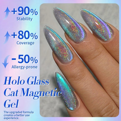 9D Cat Eye Gel Nail Polish Holographic Rainbow Swirl 10ml – Magnetic Multi-Dimensional Sparkle, Soak-Off UV LED Semi-Permanent 30-Day Wear, Salon Quality Nail Art for Women DIY Home Manicure