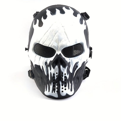 Skeleton Mask Halloween Costume Polyester Black White Camouflage Design for Adults Ages 18+ – Outdoor Cycling Cosplay Themed Party Role Play Accessory, Silvery Grey