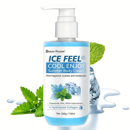 Mint Extract & Hydrolyzed Collagen Cooling Body Cream - Refreshing Hydrating Moisturizer for Dry Rough Skin, Non-Greasy Lightweight Hypoallergenic Formula, All Skin Types, Unisex Daily Use