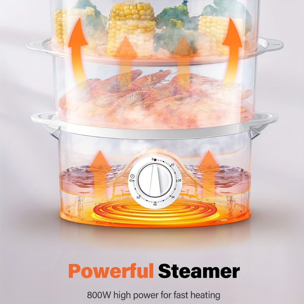 Electric Food Steamer 3-Tier 9.6QT Large Capacity, 800W Fast Cooking, 60-Min Timer, Boil-Dry Protection, Dishwasher Safe & BPA-Free – Multi-Tier Steamer for Vegetables, Dumplings & Family Dinners