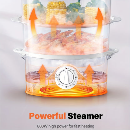Electric Food Steamer 3-Tier 9.6QT Large Capacity, 800W Fast Cooking, 60-Min Timer, Boil-Dry Protection, Dishwasher Safe & BPA-Free – Multi-Tier Steamer for Vegetables, Dumplings & Family Dinners