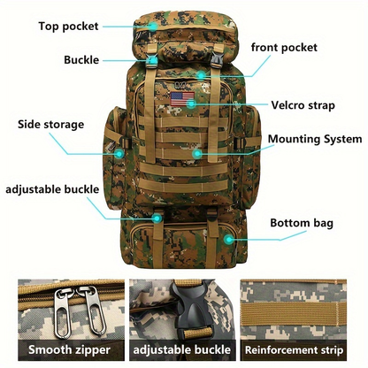 Military Hiking Backpack 80L – Tactical 3-Day Assault Pack Oxford Fabric DIY System for Camping Hunting Travel Unisex