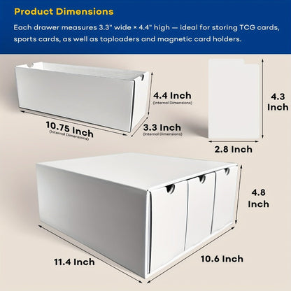 Trading Card Storage Box 12 Drawer with 80 Dividers – Card Organizer for Sports Cards Baseball TCG MTG Pokemon YuGiOh Playing Cards, Plastic Protector Case White Black